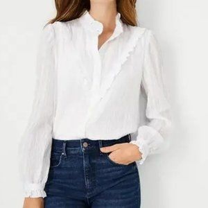 NWOT Ann Taylor Button Up Ruffle Shirt in White